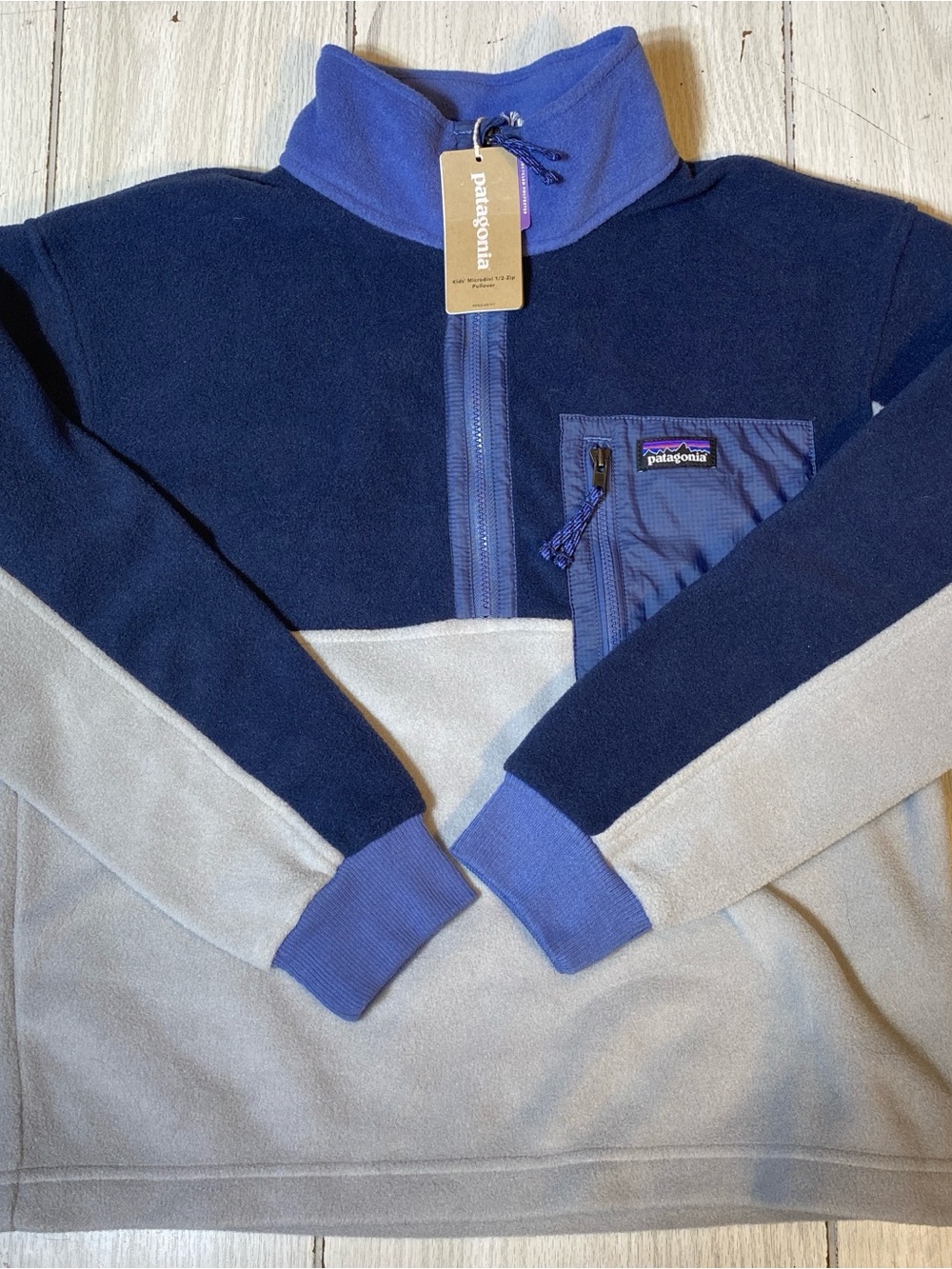 Patagonia 1/2 Zip Fleece Pullover Microdini Kids M Fleece Jacket Gray Blue NWT!